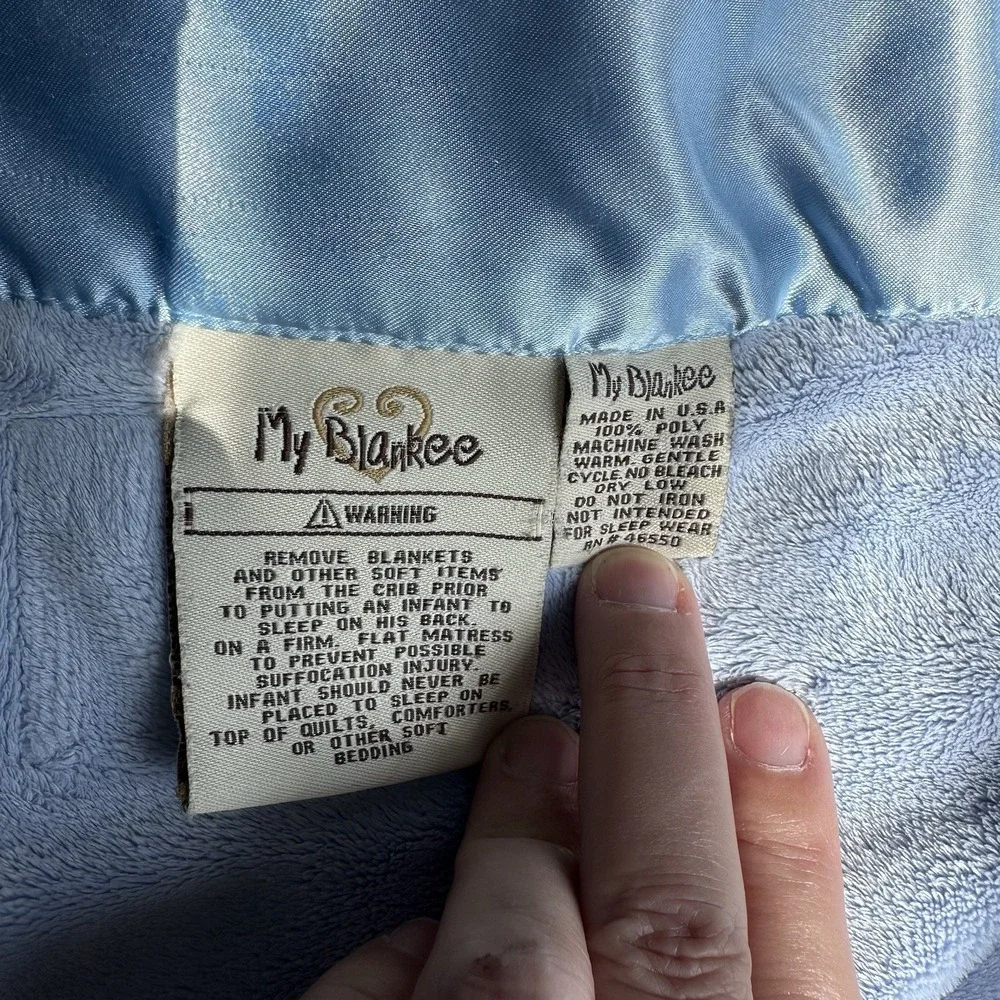 VTG My Blankee Light Blue Soft Baby Blanket with Satin Trim Made In USA 34 X 29